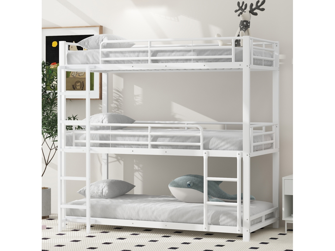 (=wx000520aak) Estrutura De Cama 90x200cm Cama De Metal, Beliche, Cama De Ferro, Beliche Tripla Para Crianças, Adolescentes E Adultos, Branca-op