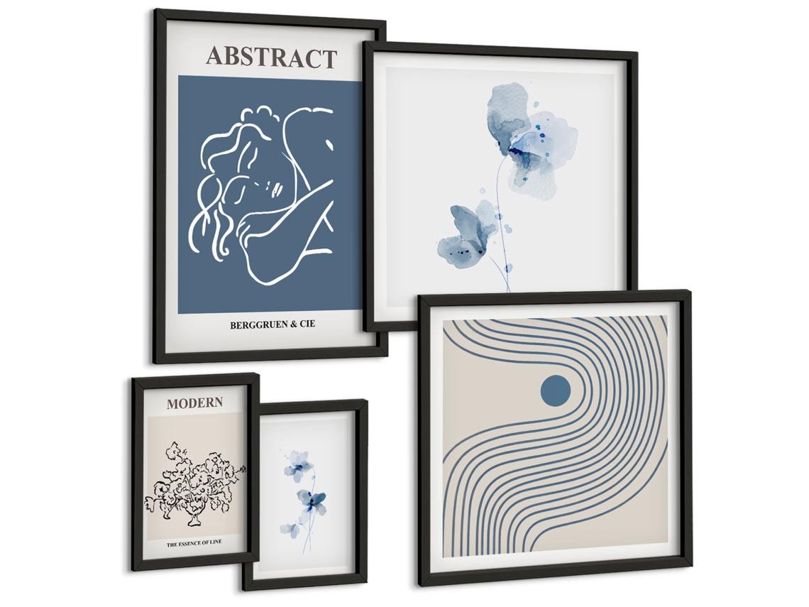 Composição De Quadros Na Parede Padrões Abstratos Linhas Texturas Moldura Preta Quadros Para A Sala De Estar Espelharte (conjunto De 5 Imagens)