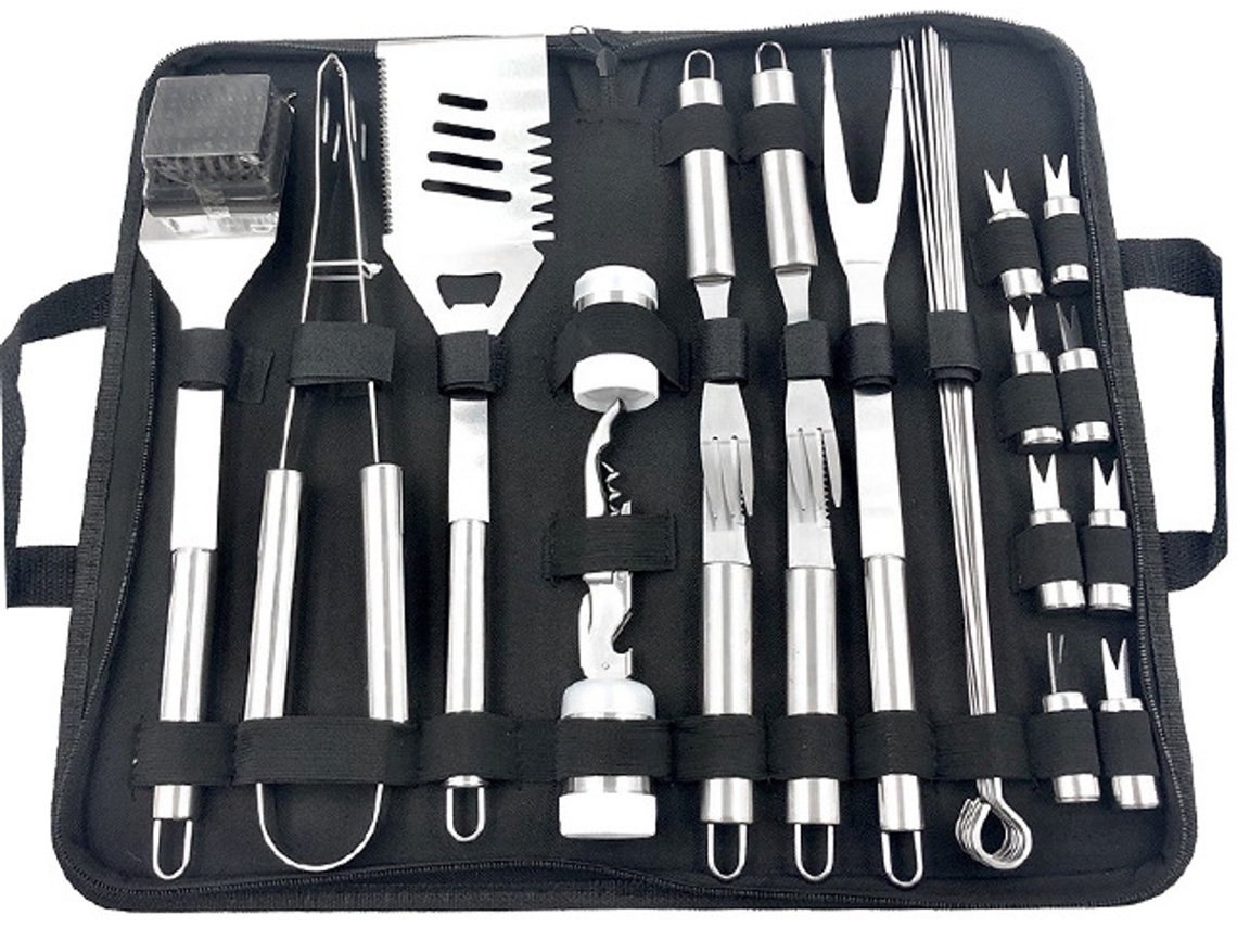 Conjunto De 29 Peças De Ferramentas Para Bbq, Em Aço Inox, Portátil Para Exterior, Com Estojo/bolsa, Para Churrasco, Campismo E Exterior