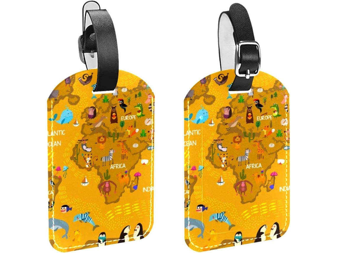 Conjunto De 2 Etiquetas Bagagem Com Estampa Mapa Múndi Animal Bolsas, Malas E Sacolas, Com Alças De Segurança