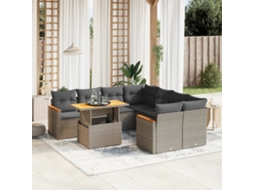 Jogo 9 Peças Sofás P/ Jardin Com Almofadões Vime Pe Cinza Dkd Home Decor