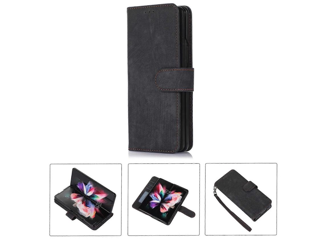 Capa De Couro Com Aba Horizontal Para Samsung Galaxy Z Fold4 Com Compartimento Para Caneta