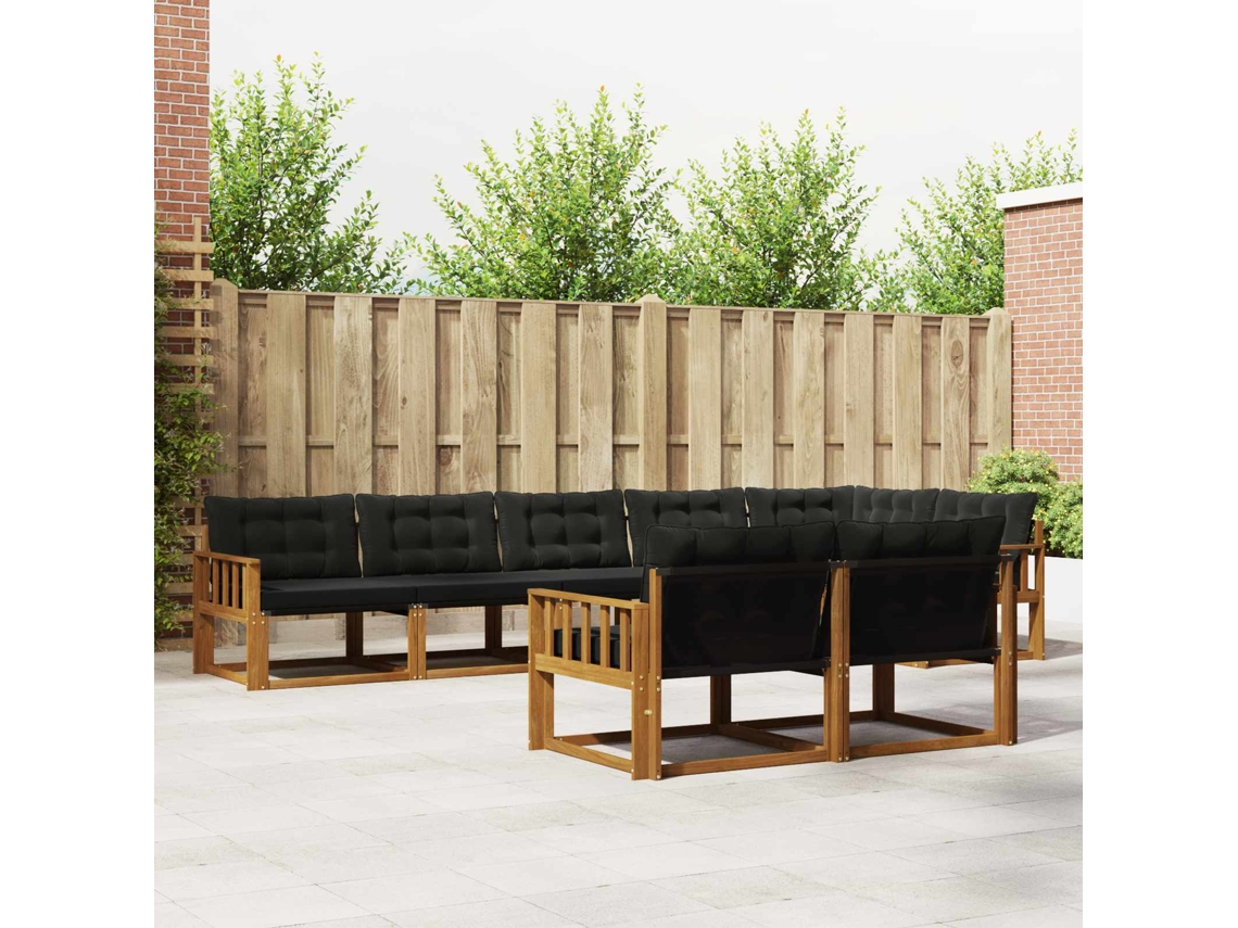 Vidaxl Conjunto De Sofás Para Exterior 8 Unid. Natural E Preto