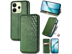Capa Tipo Carteira De Couro Sintético Com Estampa De Losango Para Xiaomi Redmi Note 14 4g (163,25 X 76,55 X 8,16 Mm) - Verde