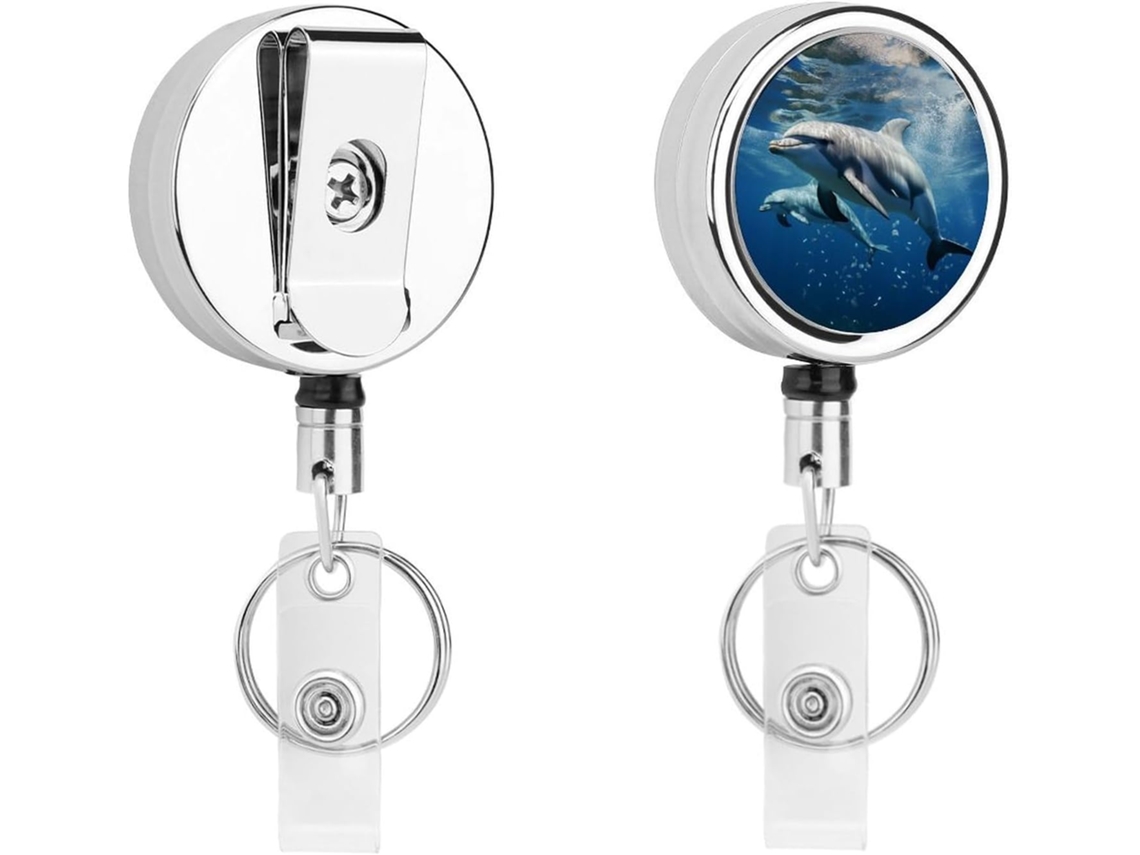 Porta Crachá Retrátil Com Clipe Em Formato De Golfinho, Chaveiro Crachás De Identificação, Porta Crachá Com Clipe
