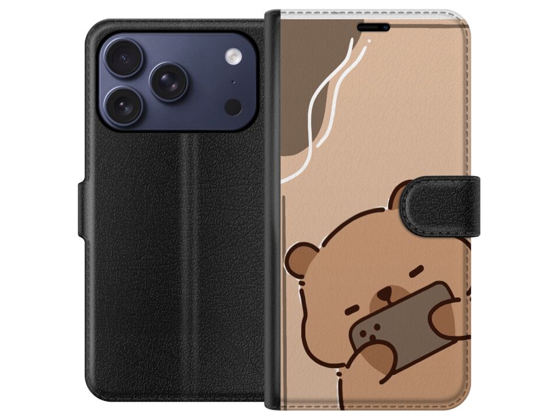 Capa Carteira Compatível Com Apple Iphone 17 Pro, Modelo Lazy Bear Chill Mode.
