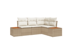 Conjunto 5 Conjunto De Sofá De Jardim Vidaxl Bege Vime Pe (209 X 154 X 85 Cm)