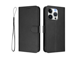 Capa Tipo Carteira Para Iphone 16 Pro Com Bloqueio Rfid E Textura De Couro De Bezerro, Com Suporte E Alça, Preta