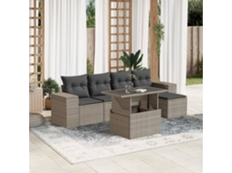 Vidaxl 6 Pcs Conj. Sofás Jardim Com Almofadões Vime Pe Cinzento-claro