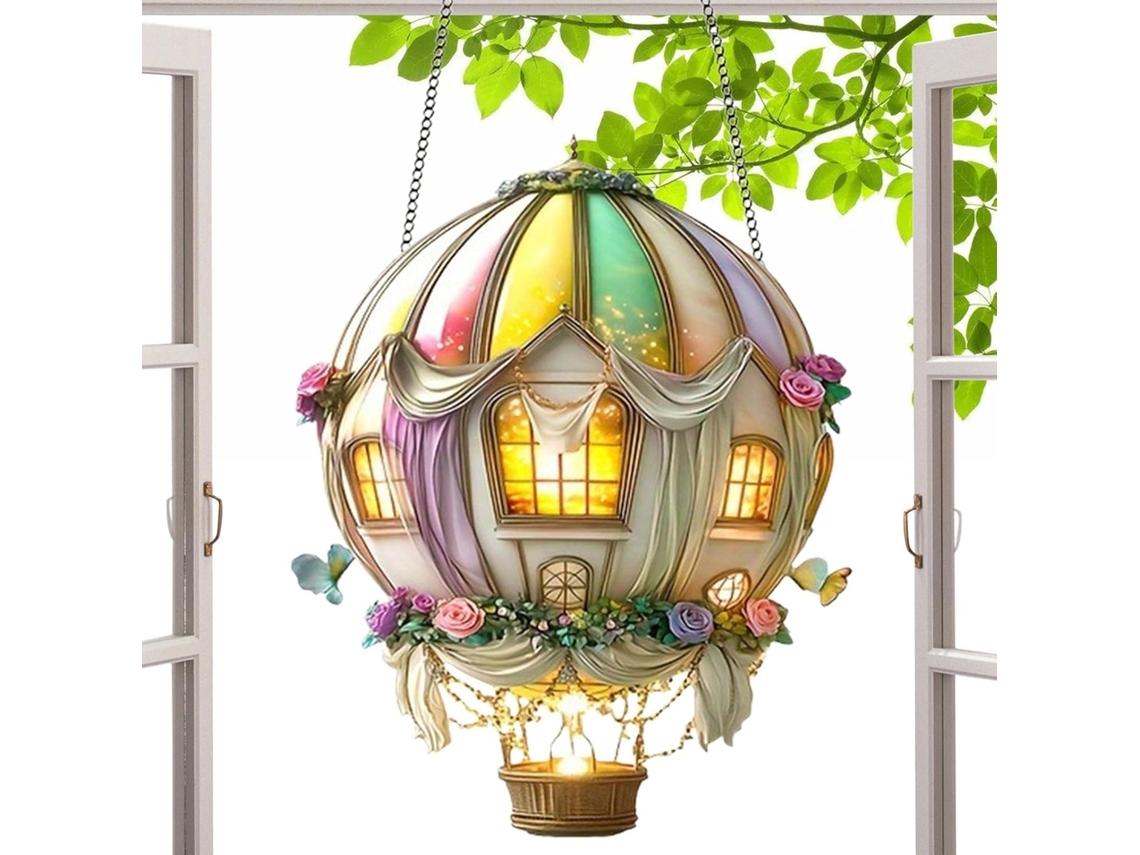 Lanterna Solar Em Formato De Balão De Ar Quente, Luz Decorativa Portátil Para Exterior, Lanterna Com Chama.