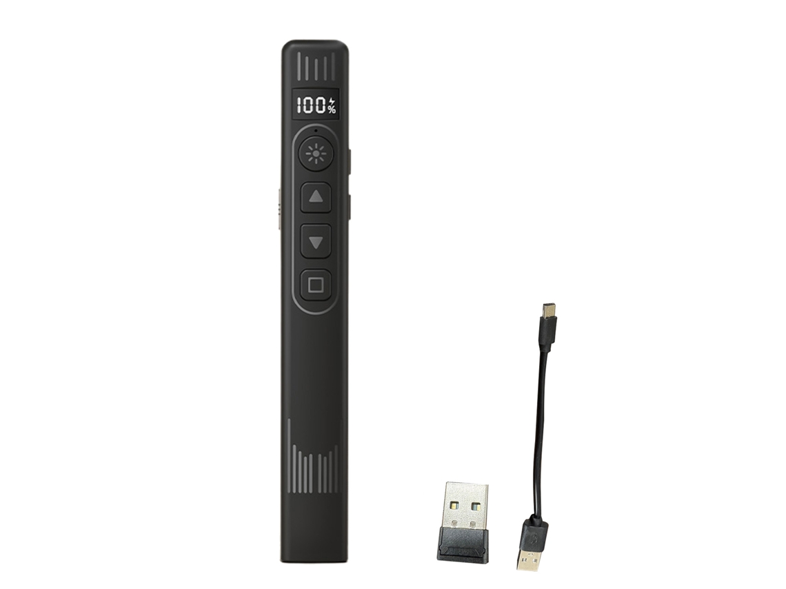Controle Remoto De Apresentação 2 Em 1 Com Laser Vermelho, Display Digital, Controle De Volume, Recarregável, Preto