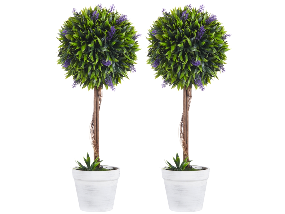 2 Esferas Lavanda Artificial 60cm Vaso Musgo Cimento Verde Roxo