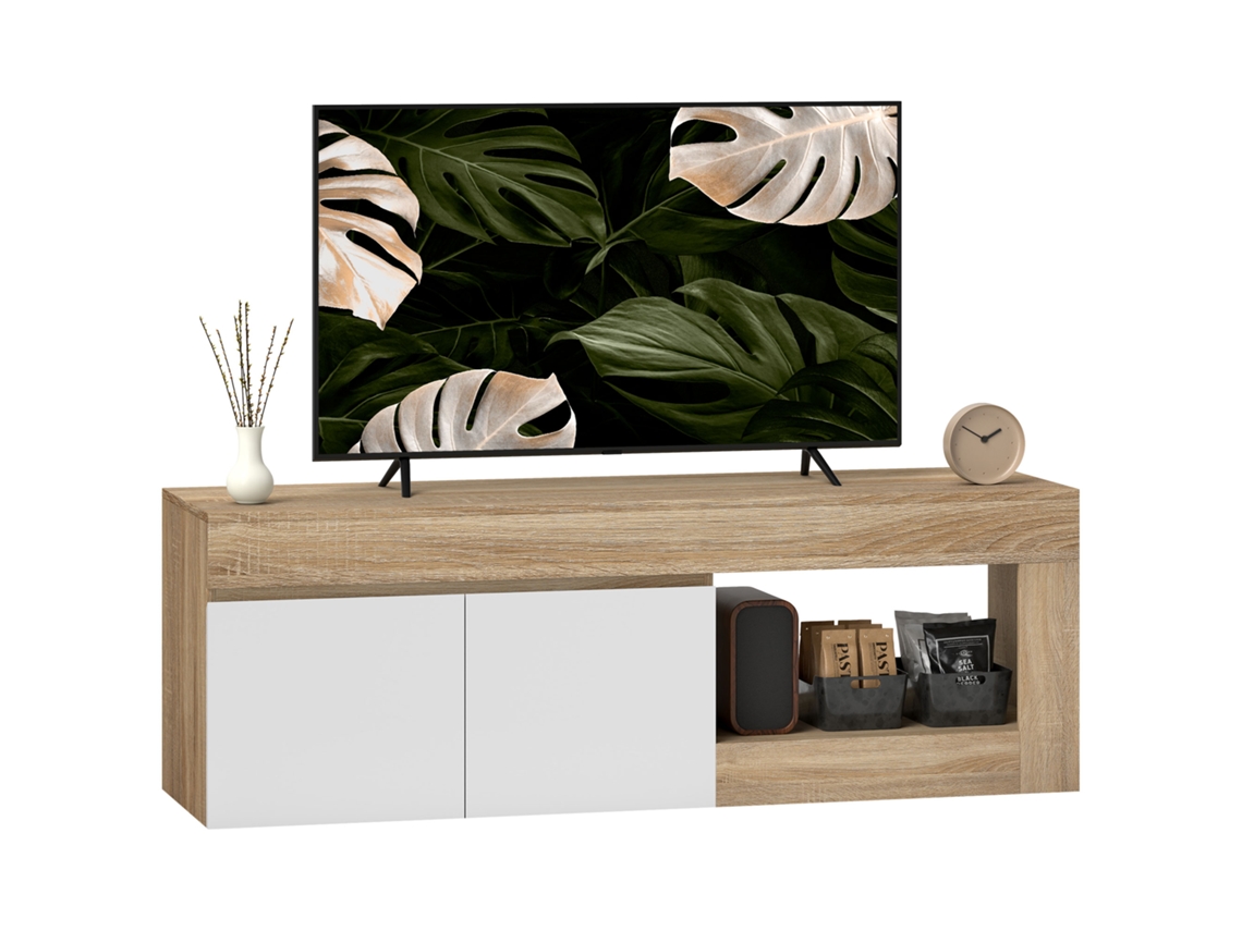Rack para TV até 60 polegadas com armário e nicho aberto madeira natural ZACHARY