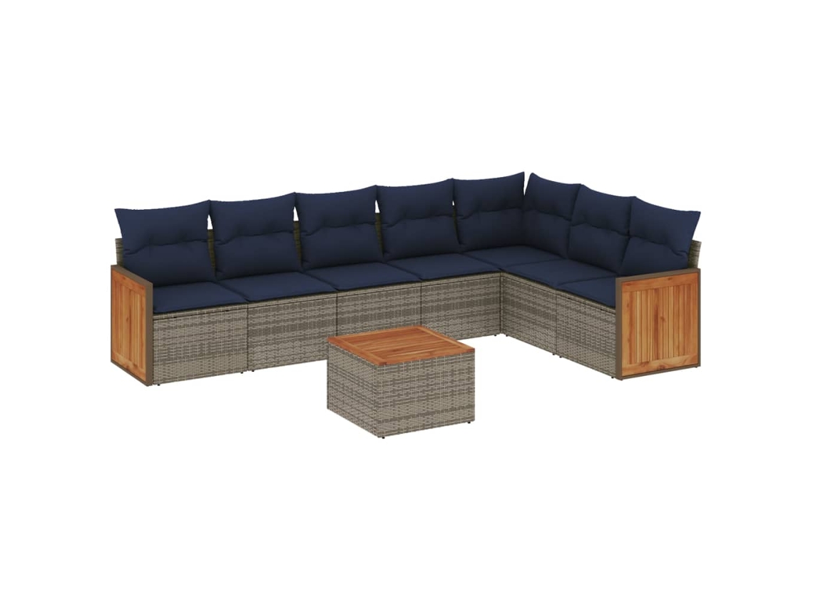 Conjunto de Sofá de Jardim, 8 Peças, Almofadas, Rattan Cinza MAISON EXCLUSIVE