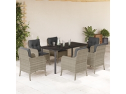 Vidaxl 7 Pcs Conj. Jantar P/ Jardim C/ Almofadões Vime Pe Cinza-claro