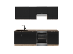 Cozinha Fame-line, 240cm, Pt Carvalho, Preto Riscado/carvalho Dourado, Carvalho De Força Dourado, Vicco