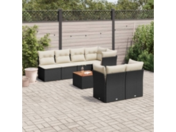 Vidaxl 8 Pcs Conjunto Sofás De Jardim Com Almofadões Vime Pe Preto