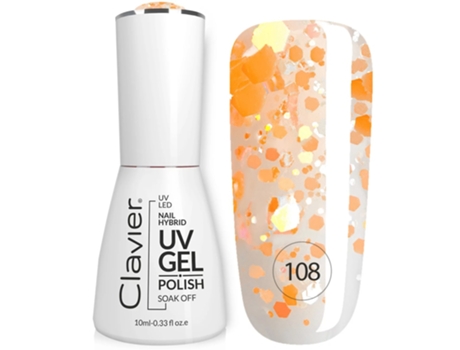 Luxury Hybrid Nail Polish With Holographic Particles In Orangeade Shade, 10ml Clavier