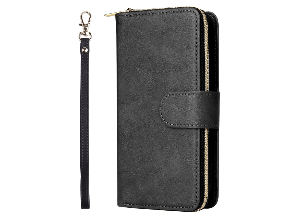Capa Inch Para Iphone 13 Mini Pele Sintética Anti-choque Magnética Com Porta-cartões Preto