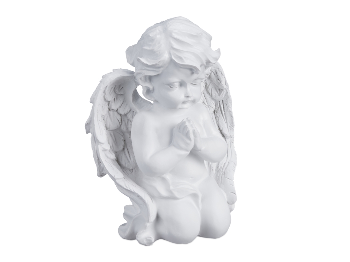 Relaxdays Anjo Da Sepultura Em Oração, Resistente A Intempéries, A X L X P: 20 X 15 X 11 Cm, Ornamento De Campa, Branco.