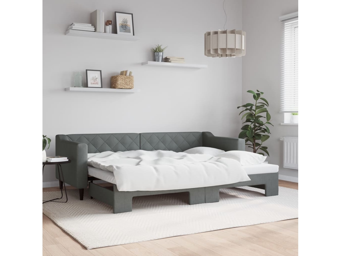 Cama De Solteiro | Camas Para Quarto | Sofá-cama Com Gavetão 80x200 Cm Tecido Cinzento-escuro