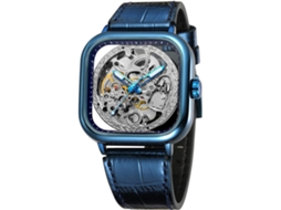 Lurelia Relógio Mecânico Masculino, Automático, Mostrador Esqueleto, Turbilhão, Couro, Pele, Dourado