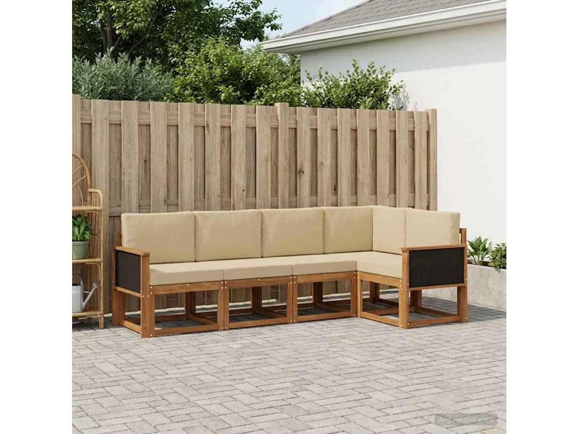 Vidaxl Conjunto De Sofás Para Exterior 5 Pcs Natural E Bege Poliéster