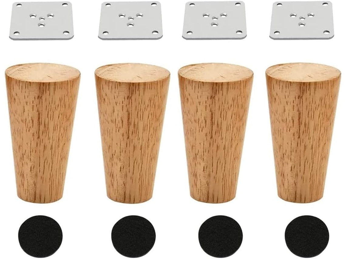 Conjunto De 4 Pés Redondos Madeira 10cm Polegadas Para Sofá, Armário, Cama, Casa E Projetos Faça Você Mesmo