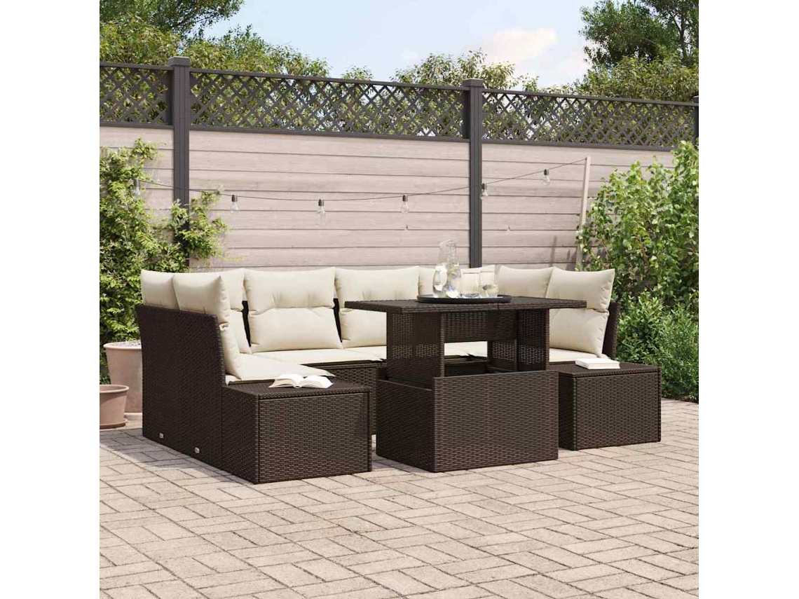 Vidaxl Conjunto De Sofá De Jardim 7 Unid. Marrom E Creme