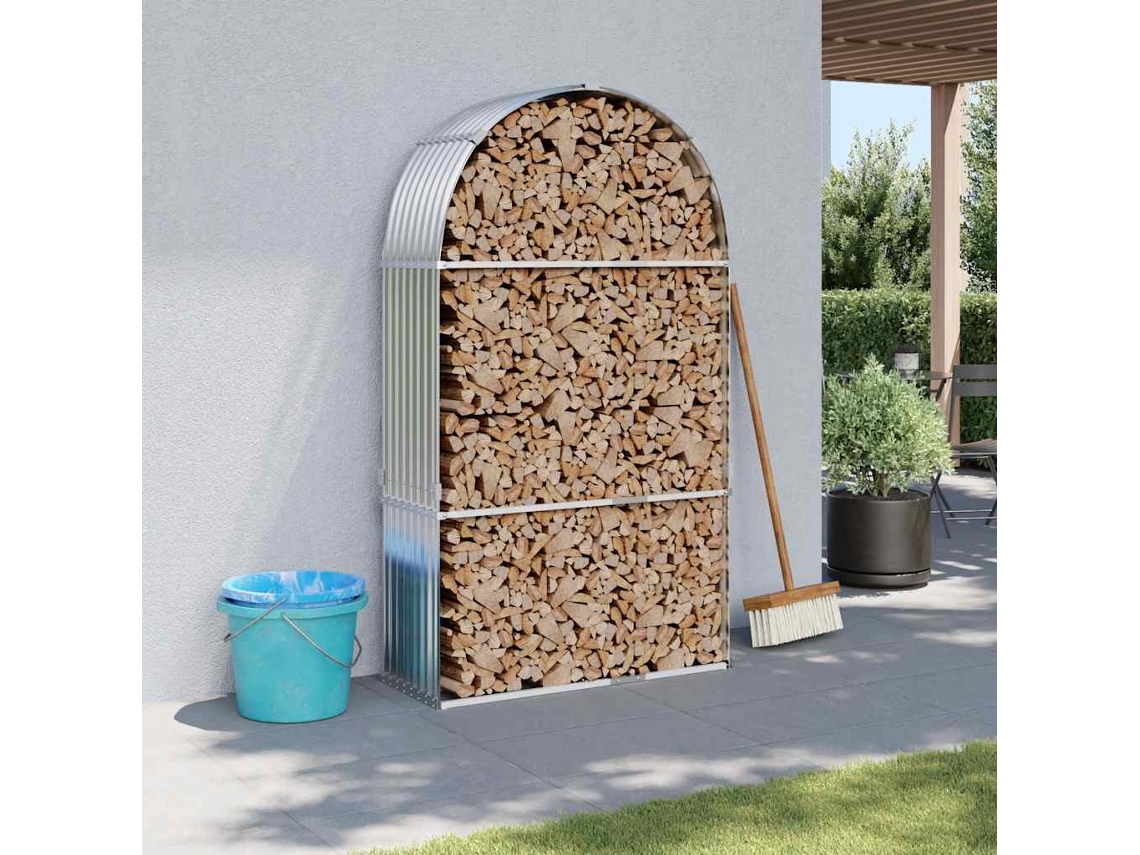 Vidaxl Suporte De Lenha 120x45x210 Cm Aço Galvanizado Prateado