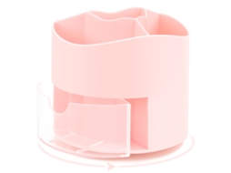 Porta-lápis giratório rosa Slowmoose com 4 compartimentos, porta-pincel de maquiagem, organizador de mesa para casa e escritório