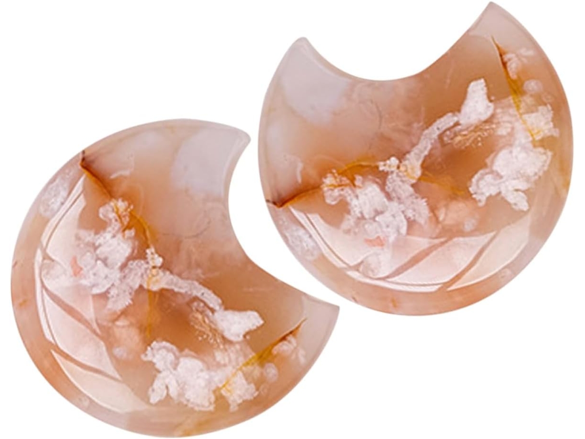 Conjunto De 2 Ornamentos De Pedra De Cristal Em Formato De Lua