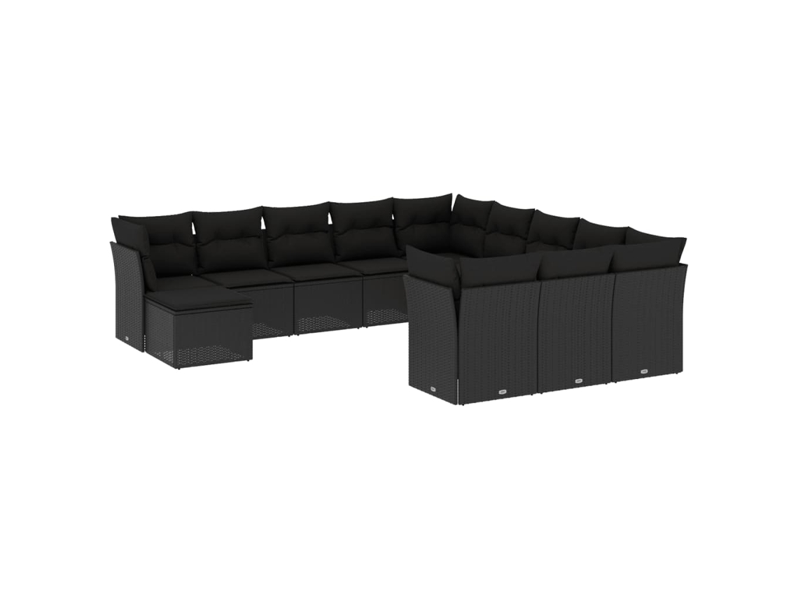 Conjunto de 12 sofás de jardim com almofadões Vime Pe Preto MAISON EXCLUSIVE