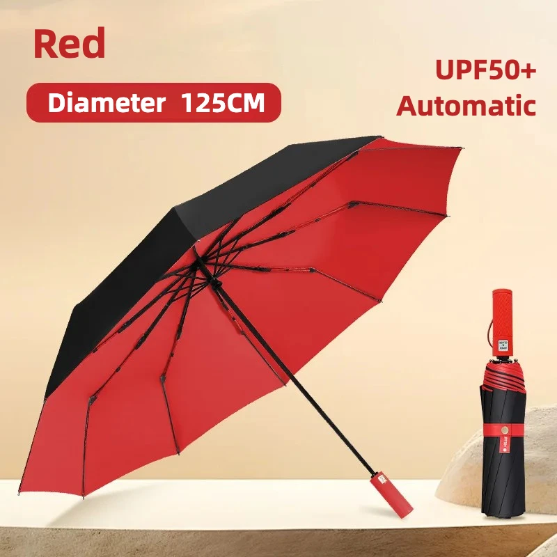 (vermelho 10k) Guarda-chuva Dobrável Automático Extra Grande De 125 Cm, Material De Vinil, Upf50+
