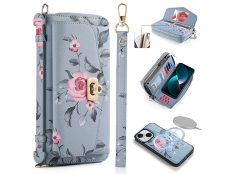 Capa Padrão Floral Removível Bloqueio Para Iphone 15 Pola Pele Sintética Multicor