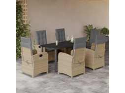 7 Pcs Conj. Jantar Jardim C/ Almofadões Vime Pe Bege Misturado Dkd Home Decor