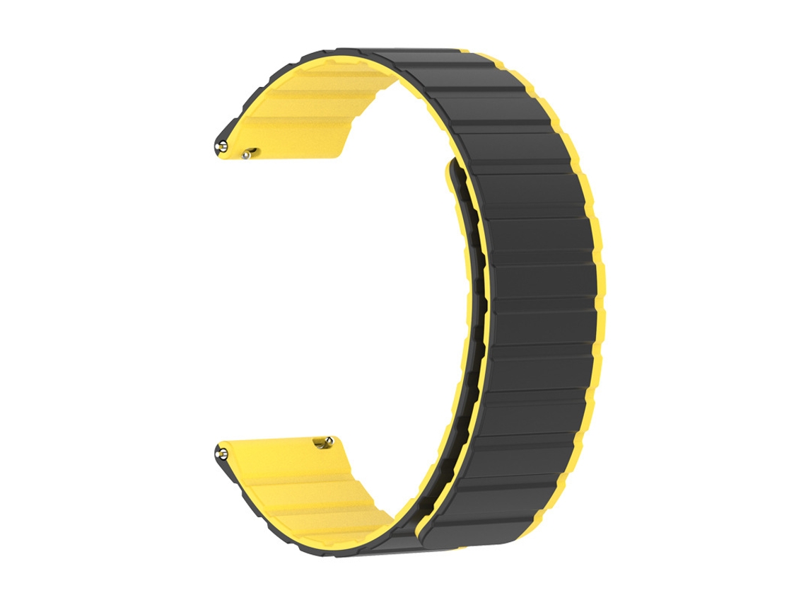 Pulseira magnética de silicone bicolor para Apple Watch e Huawei Watch Série 4 Dynamic, Preta e Amarela, 38 40 41mm