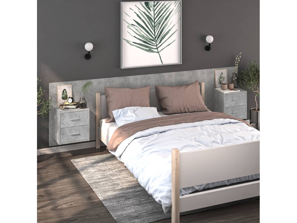 Vidaxl Mesas De Cabeceira Montagem Na Parede 2 Pcs Cinzento Cimento