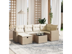 Vidaxl 7 Pcs Conjunto De Sofás P/ Jardim Com Almofadões Vime Pe Bege