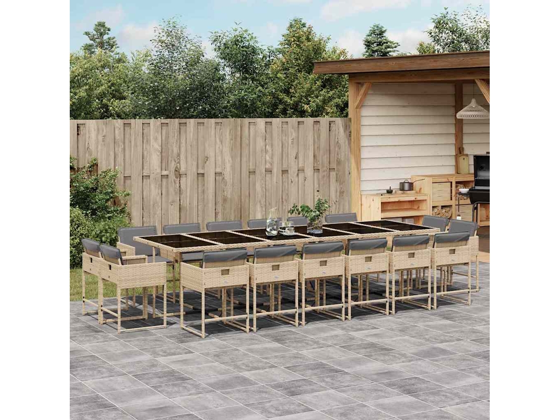 Vidaxl 11 Pcs Conj. Jantar Jardim C/ Almofadões Vime Pe Bege Misturado