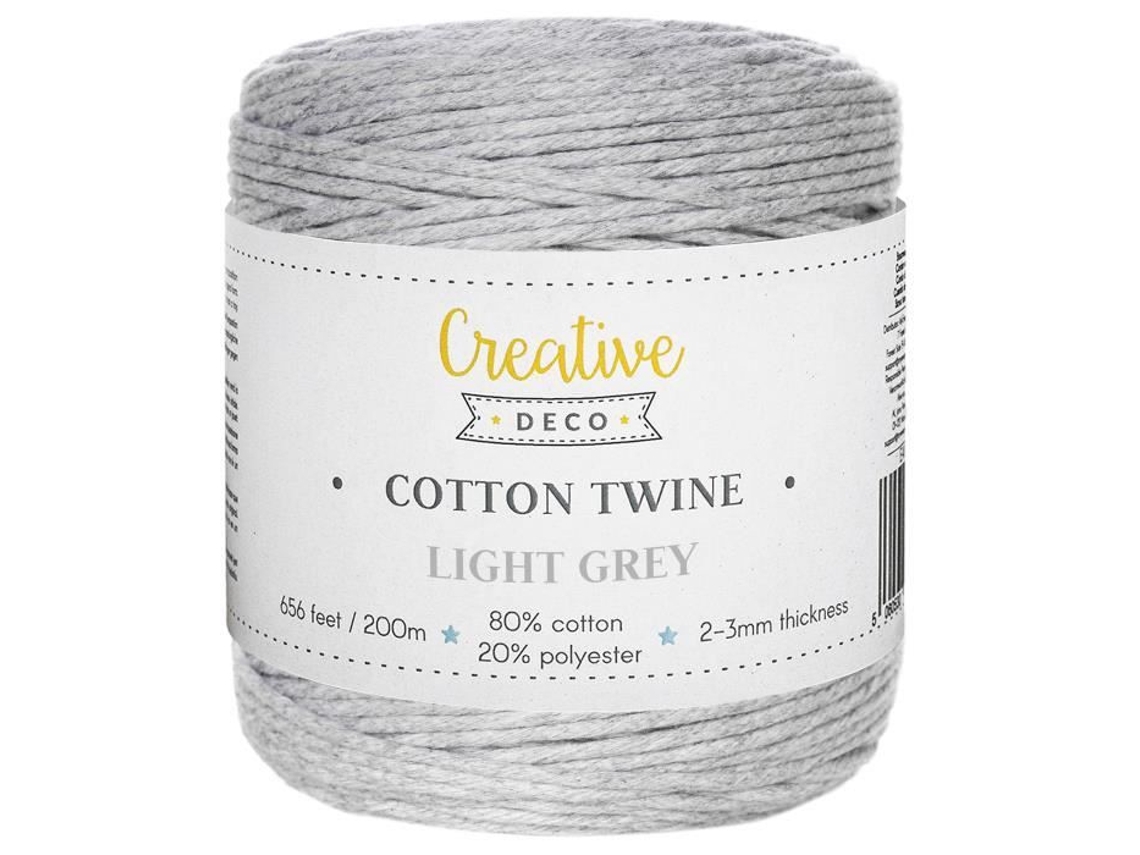 Corda Macramé Cinza Claro 3Mm X 200M Fio de Algodão e Poliéster /- 0 5 Mm Espessura Fio Natural CREATIVE DECO