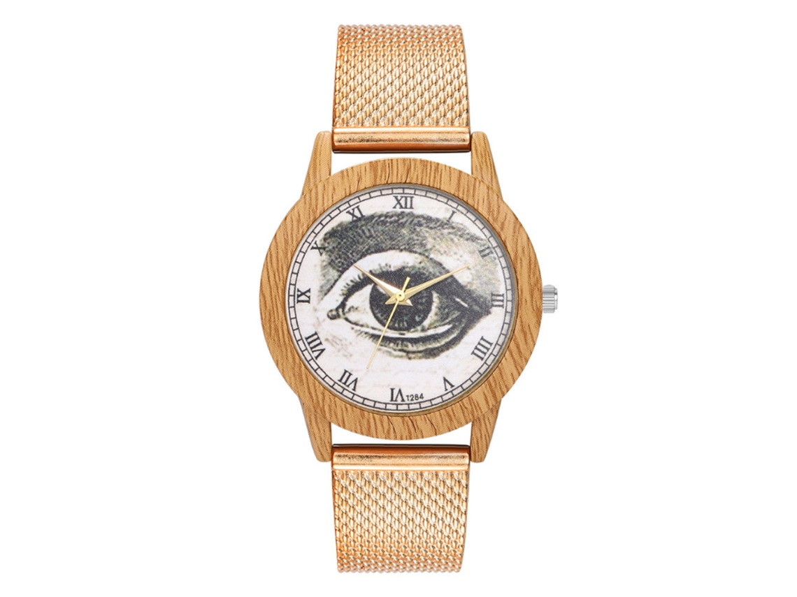 Reloj De Pulsera Unisex Con Patrón De Ojos Y Escala Romana Oro Rosa Cuarzo