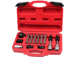 Kit de ferramentas para remoção do polia do alternador, extrator manual ajustável e chave.