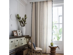 Cortina boêmia NOVA LINE de algodão e linho com tassel preto, 150x180cm, 1 painel
