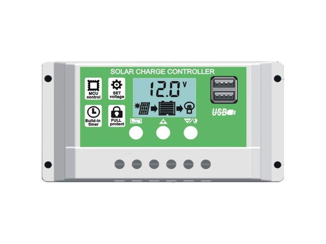 Controlador de Carga Solar 30a para Bateria 12v/24v Chumbo/lítio com Lcd e Portas Usb Duas