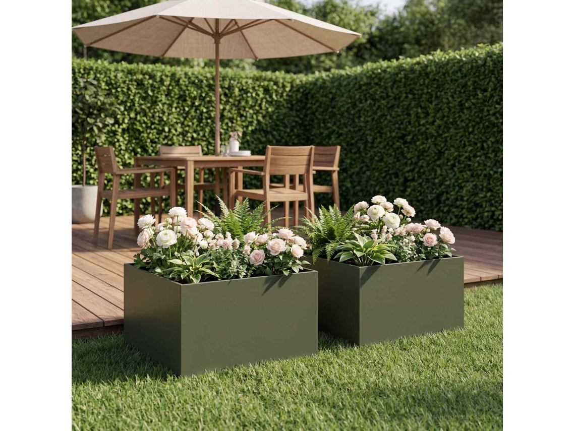 Vidaxl Vaso De Jardim 2 Unid. Verde-azeitona 40 X 40 X 30 Cm