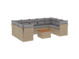 Conjunto de 10 Sofás para Jardim com Almofadões Vime Pe Bege MAISON EXCLUSIVE