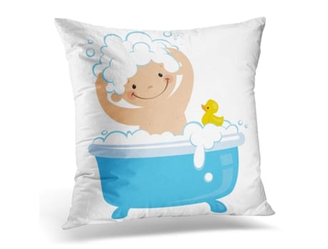 Fronha de Almofada ECZJNT azul infantil bebê com banheira branca (40x40 cm)