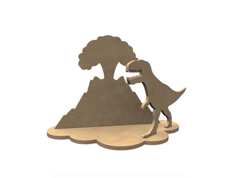 Decoração 3D em madeira MDF - Vulcão e tiranossauro Gomille