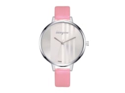 Relógio de Pulso Feminino de Quartzo com Pulseira de Couro Pu Rosa Estilo Simples
